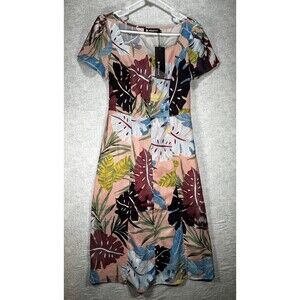 NWT Allegra K Peach Floral Button Front Short Sleeve Dress Women’s Size XS